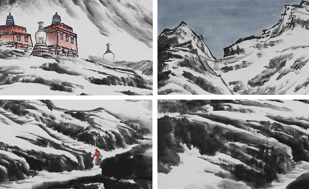 吴大恺  高原雪景山水画